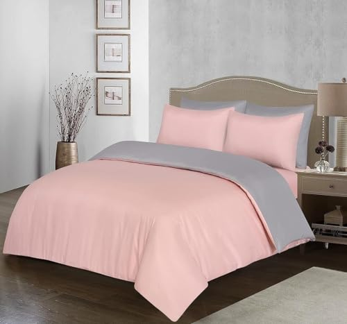 Ev Dekor King Duvet Cover– Reversible Microfiber Pillowcase Pink/Grey | Home Gadgets World Microfiber Reversible Quilt Cover Set Pillowcases 50x75cm, Oeko-TEX Certified, Soft Breathable Ideal-Sizes