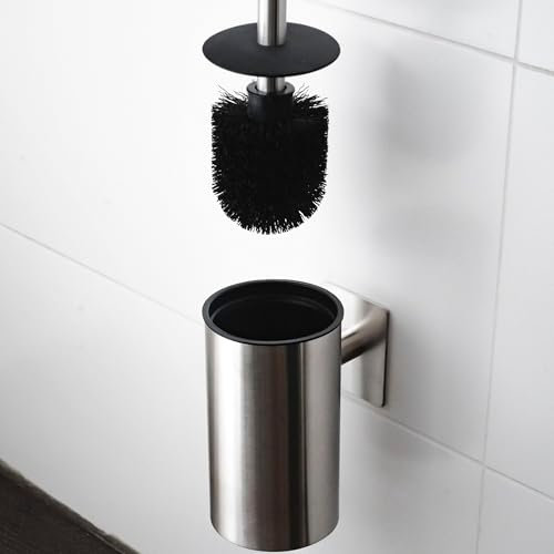 ELMOWO - Premium Edelstahl Klobürste ohne Bohren selbstklebend inkl. Spezialkleber (extrem sicherer Halt) - Klobürstenhalter zur Wandmontage - WC Bürstenhalter hängend mit elegantem Design (Silber)