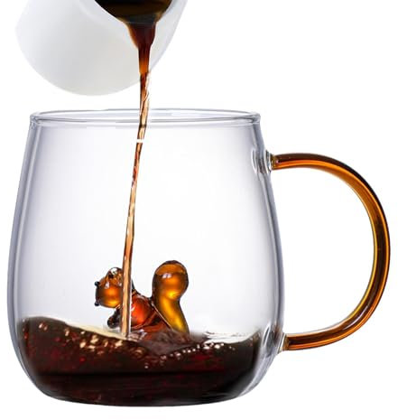 Tasse en verre avec animal 3D, tasse de voyage en verre, tasse à café 3D, tasse à café en verre, tasse de voyage en verre borosilicate transparent de 380 ml, tasse à boire mignonne pour les voyages,