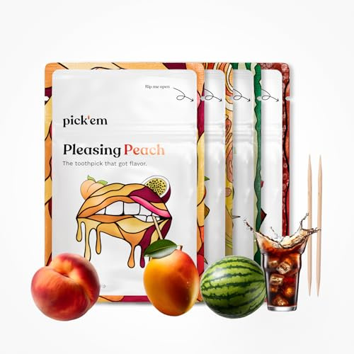 pick'em Palillos de dientes con sabor fresco y afrutado, paquete de 4 [80 palillos de dientes] – la alternativa de estilo de vida a la goma de mascar (fresco y afrutado) – palillos de dientes con