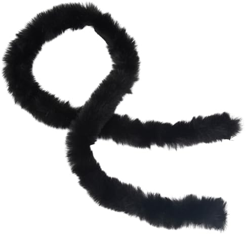 CABODYALS 2M Black Faux Fur Trim Fabric Roll Thick Chenille Stems Furry Decorative Art Strips Shaggy Christmas Winding Garland Ribbon for Sewing Bows Festival Clothes Decor Halloween Diy Craft