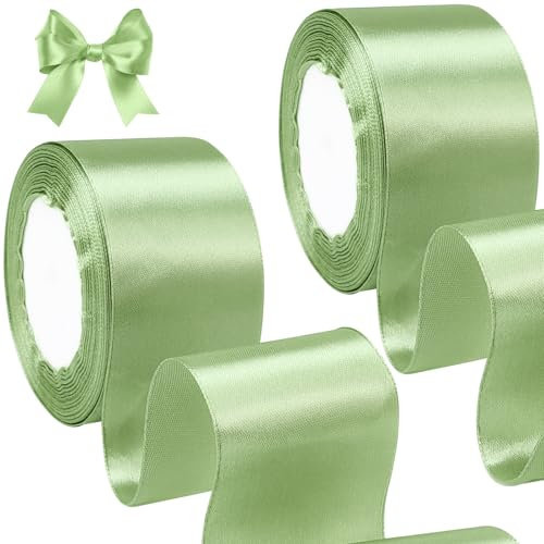 qingmeng 44m Schleifenband Hochzeit Grün, 50mm Geschenkband Hochzeit Eukalyptus Grün Breit, Satinband Grün Chiffonband Stoffband Geschenkbänder für Taufe Geburtstag Deko Geschenkverpackung