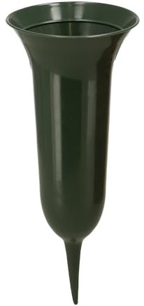 VOSTEEN 5X Grabvase 21 x 8,5 cm dunkelgrün - Vase Friedhof stilvoll und frostsicher - Blumenvase mit Sockel Friedhofsvase