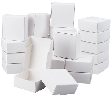 OLYCRAFT 50 Stück Kleine Kartons 7x7x3cm Quadratisch Schmuckbox Aus Kraftpapier Versandschachtel Aus Wellpappe Geschenkbox Aus Weißem Karton Zum Verpacken von Geschenken Und Kleiner Gegenstände