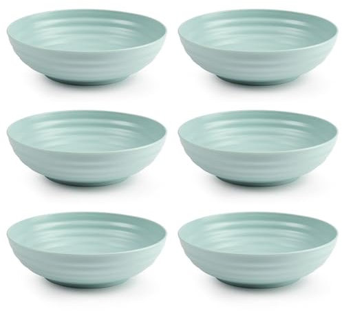 Tradineur - Pack de 6 platos hondos de plástico, reutilizables y reciclables, aptos para uso alimentario, microondas y congelador, fabricados en España - Ø 19 cm - 900 ml - Verde pastel