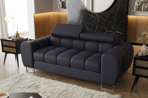 Friderik Sofa Aspen II Ledersofa 195 cm 2-Sitzer mehrstufige Kopfstützenverstellung (Schwarz)