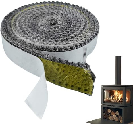 3m x 10mm Flat Stove Rope,Self-Adhesive Heat Resistant Glass Seal Tape|Fiberglass Rope Seal for Wood Stove Door,Fireplace Chimney-Durable Burner Gap Filler,Easy Install Strip for Log Burners