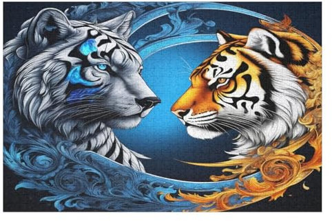 Holzpuzzle Yin-Yang-Tiger Puzzle 1000 Teile Erwachsene Klassische Pädagogisches Spielzeug Kinder Lernspiel Herausforderndes Puzzles （75×50cm）