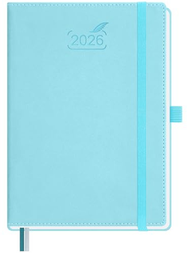 BEZEND Kalender 2026 Buchkalender A5 1 Woche 2 Seiten | Terminplaner 2026 Wochenplaner mit 100 g/m² Papier & Monats-Register | Planer & Terminkalender mit PU-Leder Hardcover - Himmelblau