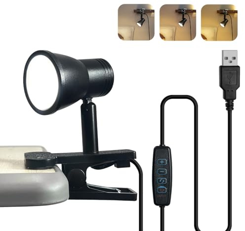 CeSunlight 5W Mini Clip Lamp, Portable 360 Rotation Bedside Clamp on Light | Metal Clamp Desk Light, 3 Color Temperatures and 10 Brightness Levels, for Bunk Shelf