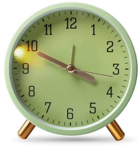 PORFOYO Wecker Analog - Wecker Ohne Ticken, Metall Weckers, Lauter Alarm Geräuschlos, Batteriebetrieben, Tischuhr für Bürobereich Schlafzimmer Reisen(Grün)