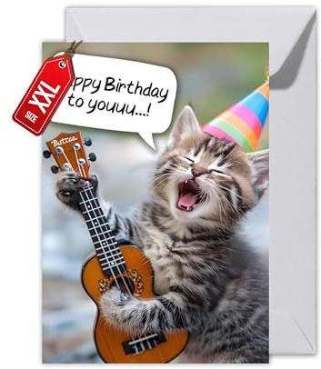 WBdesignz Lustige Geburtstagskarte mit Umschlag - Singende Katze Karte Witzige Glückwunschkarte Geburtstag (XXL DIN A4, Kätzchen)