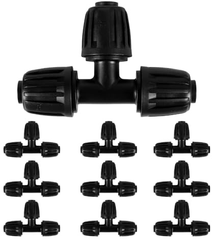 DONGKER 16mm Tropfbewässerungsarmaturen, 10x 3-Wege Barbed Tee Anschluss | Schnelle Montage durch Drehverschluss, Passgenau für 12mm ID & 16mm AD Schläuche, UV-Shutz Material, Langlebiges Design
