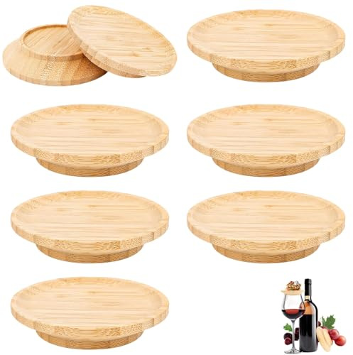 8 Pièces Ouvercle de Verre à Vin en Bois, Couvercles de Verre à Boire en Bois, Assiette Charcuterie en Verre à Vin, Accessoires pour Fêtes Plateaux pour Amuse-Bouches et Desserts.