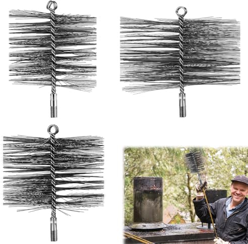 Rakuker 3 Stück Ofenrohrbürste Set, Schornsteinfeger Bürste Set, Rohrbürste Heizkesselbürste Kaminbürste Reinigungsbürste Kaminbürsten für Schornstein Kamin Ofenrohr Rauchrohr Reinigung (150/170/200)