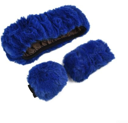 Honseadek Lenkradbezug-Set aus Kunstwolle, Winter, Autozubehör, flauschig, weich, Plüsch, warm, 38 cm, rutschfestes Innen-Set (blau)
