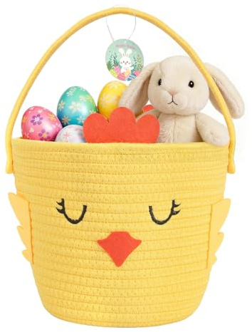 PinkSheep gewebter Korb für Kinder, Ostereier/Süßigkeiten Korb mit Griff, Niedliche Tier Lagerkörbe für Jungen Mädchen (Küken)
