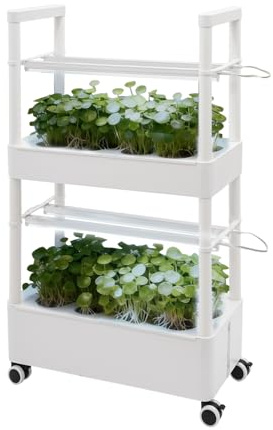 DWIKRYT Hydroponisches Anzuchtsystem Wagen, 28 Pflanzplätzen Indoor Kräutergarten-Set, Hydroponik-Anbauset mit Wachstumslampen und Wasserpumpe für Kräuter, Obst und Gemüse Indoor