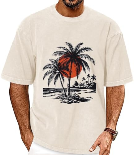 florynova Mens Oversized T Shirt Short Sleeve Crew Neck Summer Tops | acid wash vintage style, soft and breathable cotton, relaxed loose fit cut, fashion streetwear, basic tees for daily wear