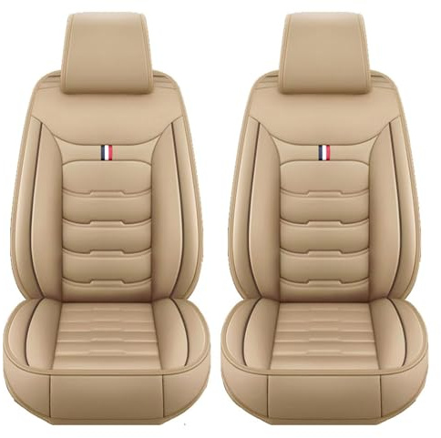 WWITH 2Pcs Auto Sitzbezüge für BMW X1 X2 X3M X4 X4M X5 X5M X6 X6M X7 XM, Atmungsaktive wasserdichte PU-Leder Vordersitze Sitzschoner Bequemes Fahren,D/Beige