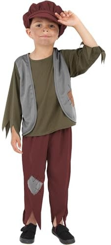 Smiffys Victorian Poor Boy Costume, Green with Top, Trousers & Hat, Boys Fancy Dress, Child Dress Up Costumes Halloween