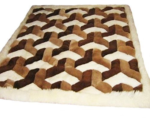 Alpacaandmore Original peruanischer Alpaka Fellteppich Wohnzimmer Teppich braun weiß 3D-Design (190x140 cm)