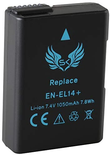 SK Batterie de rechange pour Nikon EN-EL14 | 1050 mAh | EN-EL14A pour Nikon D3100 D3300 D3400 D3500 D5100 D5200 D5300 D5500 D5600 DF // CoolPix P7000000 P70000000 P70 P7000000 P7000 P7 700 px. 7800.