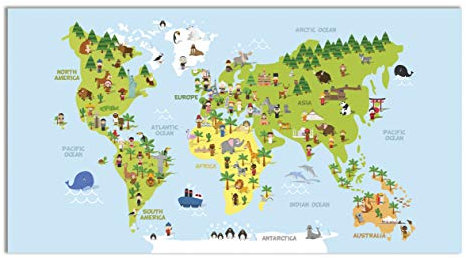 Panorama Alfombra Vinílica - Modelo Mapamundi Infantil 120x170 cm - Varios tamaños - Decoración Hogar, Cocina y Salón