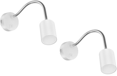 ledscom.de 2x Leselampe WAIKA mit Schwanenhals und Schalter weiß matt, inkl. 450lm LED GU10 Lampe, warm-weiß