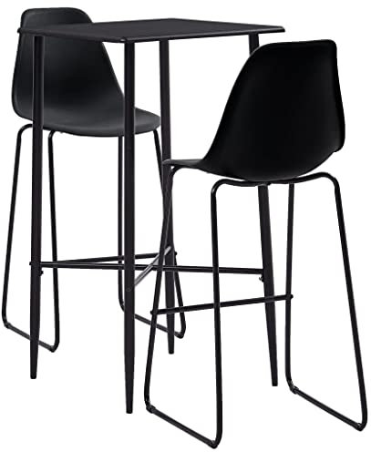 vidaXL Bar Set 3-TLG. Tresen Bartisch Barstuhl Stehtisch Bistrotisch Bartresen Küchenbar Küchentisch Tresentisch Tisch 2 Barhocker Kunststoff Schwarz