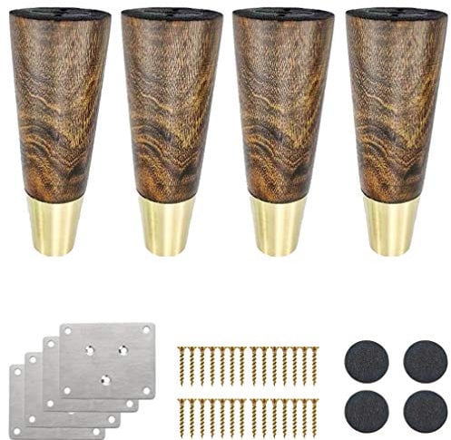 Set of 4 Solid Wood Sofa Legs Rubber Wood Kitchen Furniture Feet Furniture Legs Cone Replacement Support Feet Cabinet Feet Bed Legs Coffee Table Legs TV Cabinet Feet Wooden Feet Antique Colour Brass