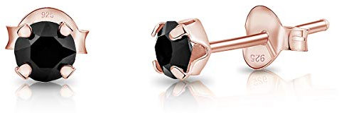 Orecchini Neri Punto Luce - Orecchini Donna Oro Rosa - Orecchini Punto Luce Argento 925 Placcati Oro Rosa con Cristallo Nero 4 mm - Orecchini Oro Rosa Donna - Orecchini Donna Neri