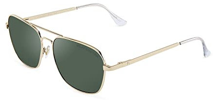 CLANDESTINE - Gafas de Sol Unisex - Modelo Pilot - Color Dorado - Lentes de Nylon de Color Verde Oscuro con Filtro HD - Antirreflejantes - Protección UV 400-140 x 45 mm
