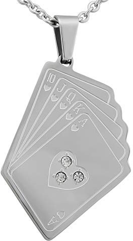Hanessa Hals-Kette Kartenspiel Straße Ass-10 Poker mit Herz Kette in silber aus Edelstahl Geschenk zu Weihnachten für den Freund, Mann oder die Freundin, Frau