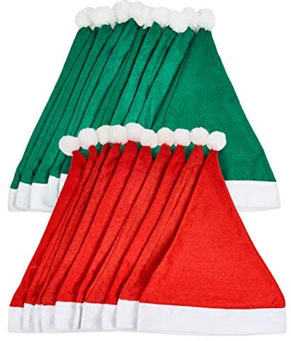 THE TWIDDLERS - 20 Rot & Grün Weihnachtsmütze für Kinder & Erwachsene - Nikolausmütze für Xmas Party, Filz Weihnachtsmützen, Nikolausmütze Kinder & Erwachsene - 38cm Weihnachtsmützen