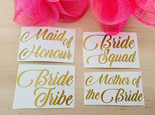Decal Label for Wedding Party Champagne Flutes Glasses/Wine Glasses Matt Gold 10 Bride Squad +1 Bride (Bride Squad)