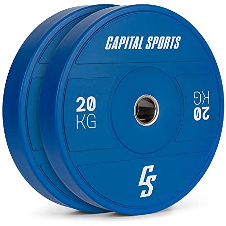 Capital Sports Nipton 2021 Gewichte Hantel - Hantelscheiben mit Stahlinnenring, Gewichtsscheiben mit 50,4 mm Aufnahmeöffnung, Hartgummi, 2 x 20 kg, Blau