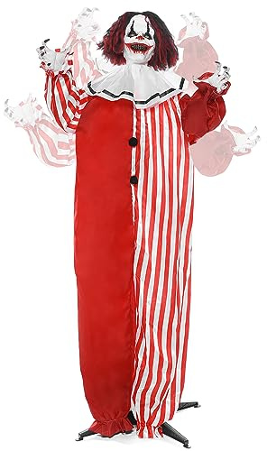 Gruseliger Clown für Halloween, 172,7 cm, Mit LED-Augen und Sound-Aktivierung für Outdoor, Rasen, Hof, Terrasse, Spukhaus-Dekoration