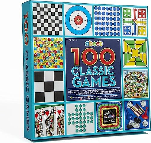 abeec 100 Classic Games Compendium | Collection of Classic Family Board Games | Games Compendium includes Ludo, Chess, Draughts and Playing Cards