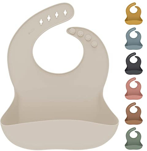 OLGS Silikon Lätzchen Baby Fütterlätzchen Babylätzchen mit Auffangschale | Silikonlätzchen für Jungen und Mädchen | BPA-Frei & Wasserdicht Abwaschbar Greige | Ergonomisch Babylatz Latz für Kleinkinder