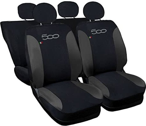 Auto Accessori Lupex Coprisedili Auto Compatibili con Cinquecento 500, Made in Italy, tessuto poliestere, Nero - Grigio Scuro Modello 2