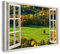 Printistico Bilder Fensterblick 120x80cm Baumwoll-Leinwand auf Keilrahmen mit Aufhänger moderner Kunstdruck XXL Wandbilder Wand-Dekoration Feld Wald Bäume Gras Landschaft - Natur-Fotografie