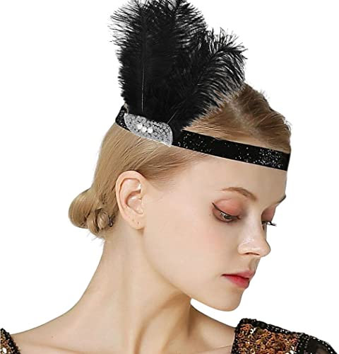 Zoestar Feder Stirnband Schwarz Kristall Flapper Kopfbedeckung Vintage Perle Haarschmuck 1920er Jahre Great Gatsby Party Kostüm Zubehör für Frauen