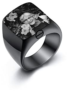 INBLUE Ringe Herren Asche Ring Edelstahl Siegelring mit Gravur Personalisierter Foto Text Eingraviert Silber Schwarzer Gold Ring Hunde Erinnerung Schmuck mit Trichter Werkzeug