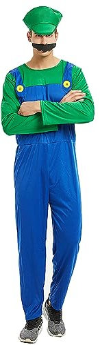 COXNSXX Super Plumber Brothers Costume adulte/enfant Jeu 'enfance Costume avec chapeau et moustache pour carnaval et cosplay