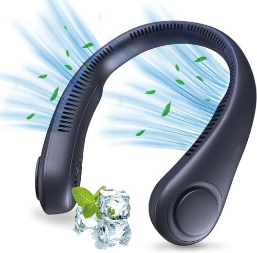 HEGEHE Ventilador de Cuello Portátil, Ventiladores de Recarga USB Manos Libres sin Aspas, Diseño de Auriculares, Enfriamiento, Adecuado para Viajes de Oficina Deportes al Aire Libre (Negro)