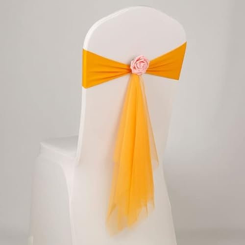 10/25/50 / 100pcs Sash Sash avec Rose Fleur Artificielle et Chaise d'organza Sash Mariage Party Party Banquet Chair Sash Bow Tie Band
