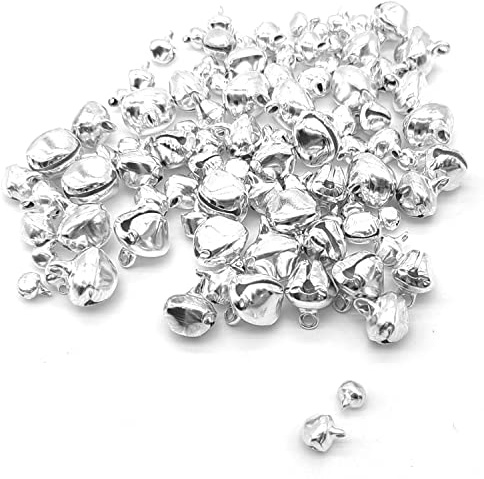 Jingle Bells, 100PCS Gold & Silver 5 Sizes Metal Christmas Jingle Sleigh Bell 6mm to 14mm Mini Craft Beads for DIY Festival Home Decorations A3LD (silver)