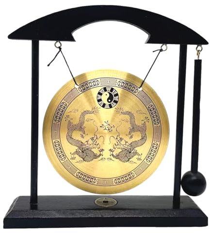 Chinesischer Desktop-Gong Fengshui Mini-Tischgong befestigter Schlägel Chan Sekte Musikinstrumente Familiendekorationen Urlaubsgeschenke Befestigtes rotes Seil Armband (doppelte Drachen)