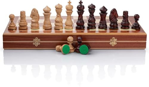 Master of Chess The Crown Luxus-Schachspiel HANDGESCHNITZTES Meisterwerk | Außergewöhnliche Schachfiguren und Professionelles Eingelegtes Schachbrett